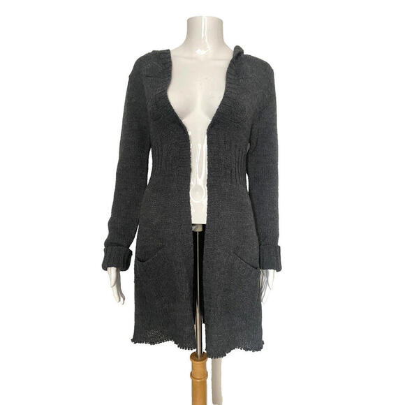 One Step Up Sweaters - ONE STEP UP Women's M Cardigan SWEATER Gray LONG Hooded Raw Edge